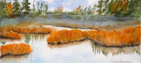 3582 - Autumn Reflection #1 - Watercolour, 5x11.25, Copyright Wendie Donabie