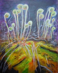 2013-26 Fun with Fiddleheads, Acrylic on Canvas, 14 x 11, Copyright Wendie Donabie 2013