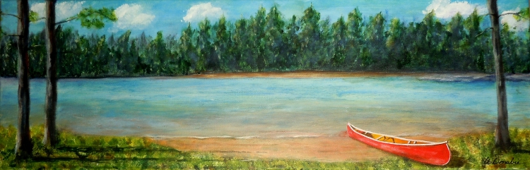 2015-2 The Red Canoe, Acrylic on Canvas, 12 x 24 inches, Copyright Wendie Donabie